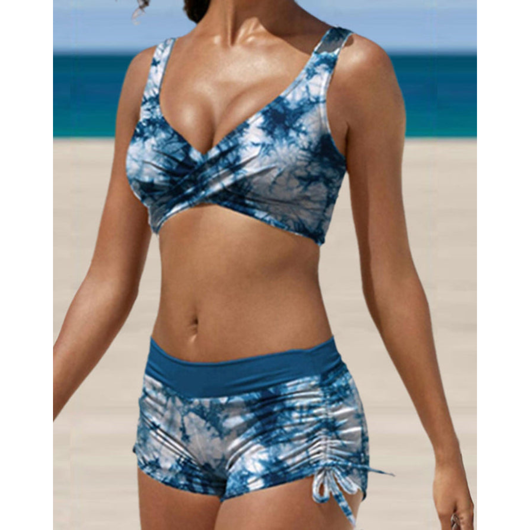 Wearclo | Women's Two-Piece Bikini with Ruched Shorts