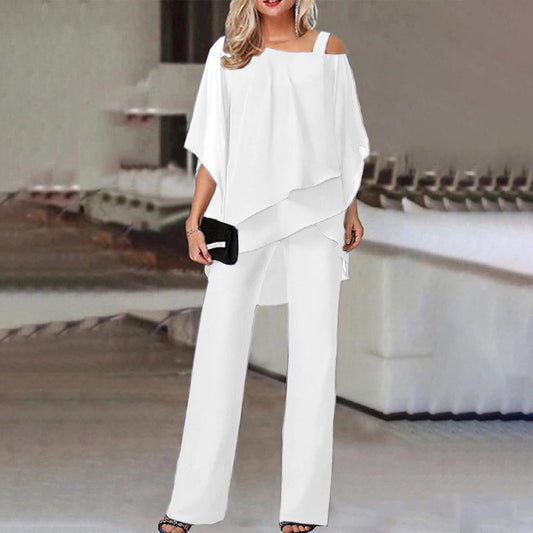 Wearclo Women's Two-Piece Set | Elegant Jumpsuit with Cold Shoulder Blouse