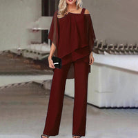 Wearclo | Elegant Cold Shoulder Pantsuit Set