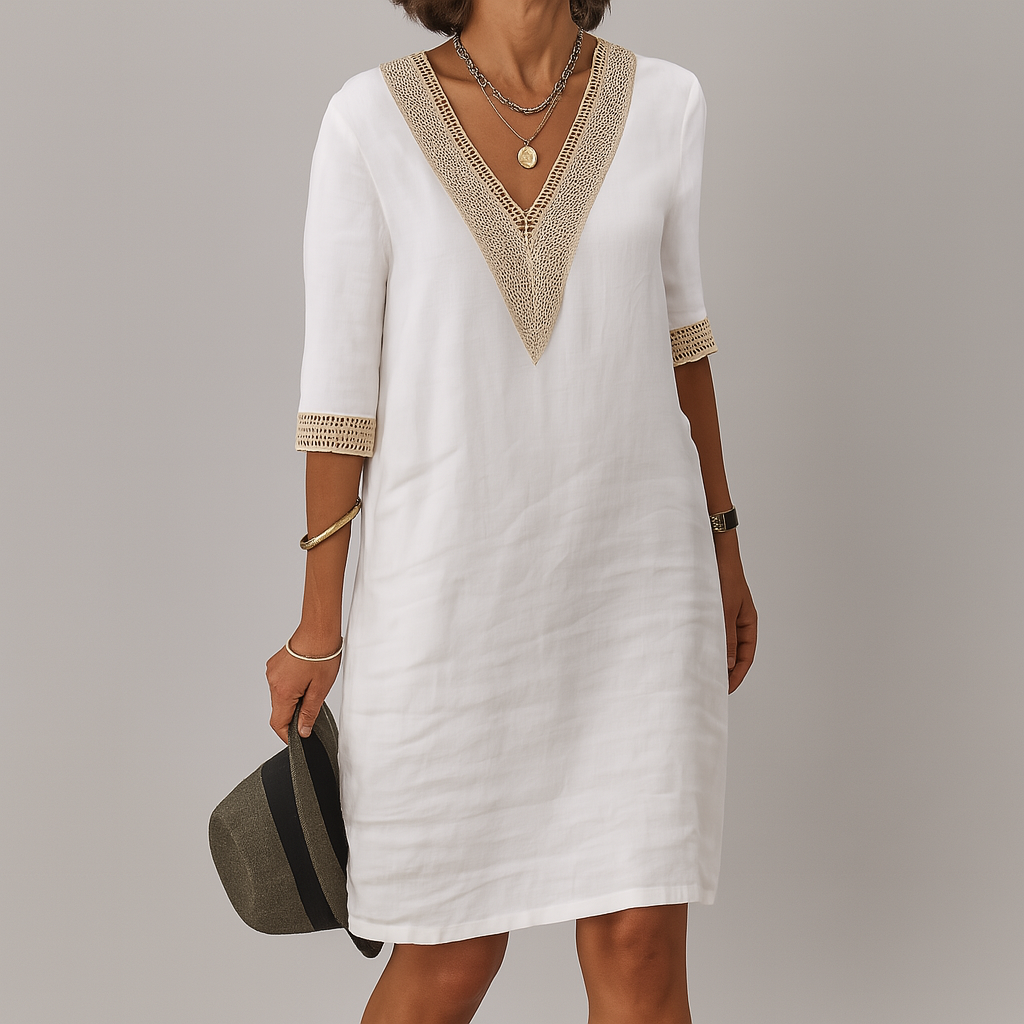 Wearclo | Women's V-Neck Crochet Trim Dress