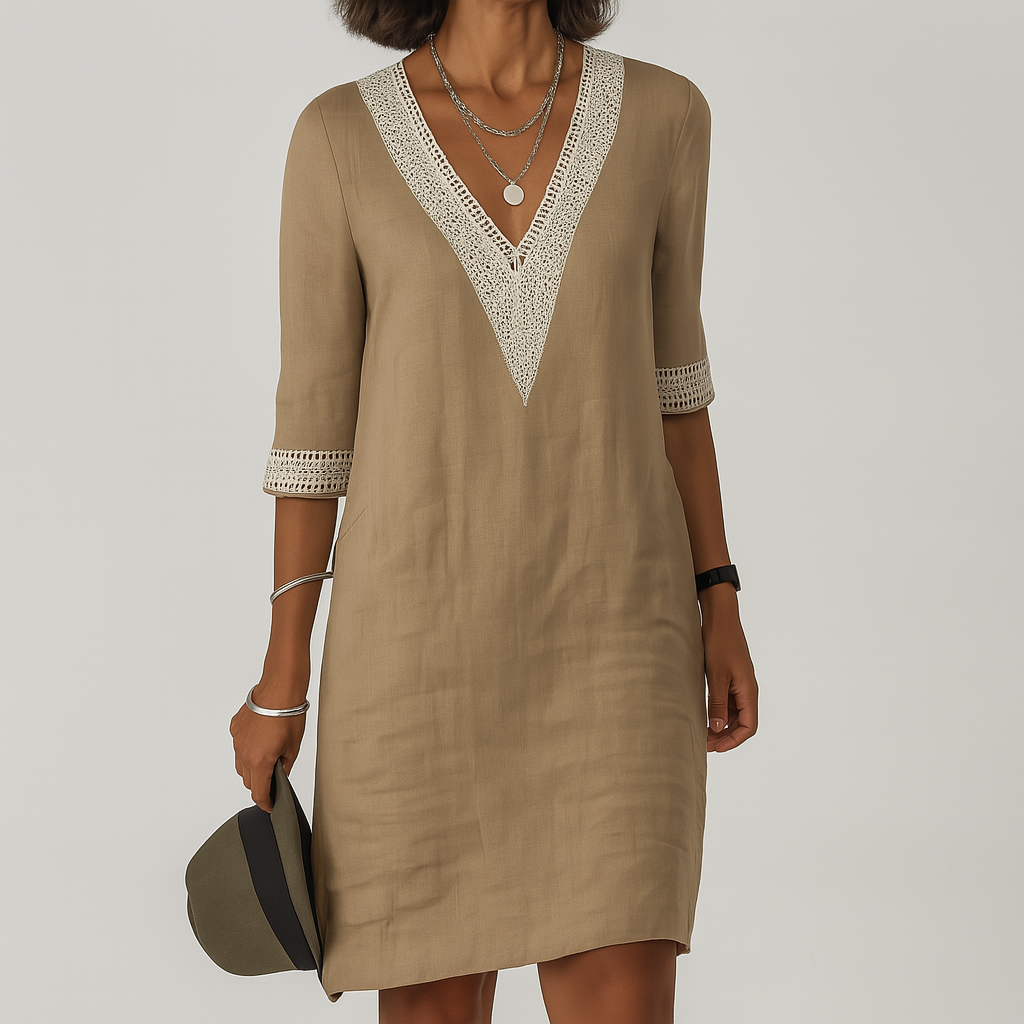 Wearclo | Women's V-Neck Crochet Trim Dress