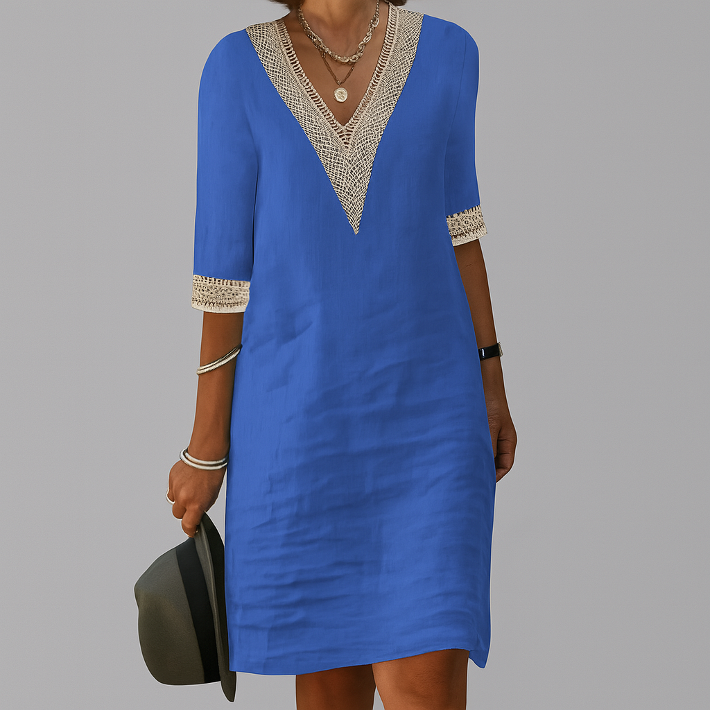 Wearclo | Women's V-Neck Crochet Trim Dress