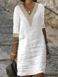 Breezy Lace Trim Linen-Blend Dress