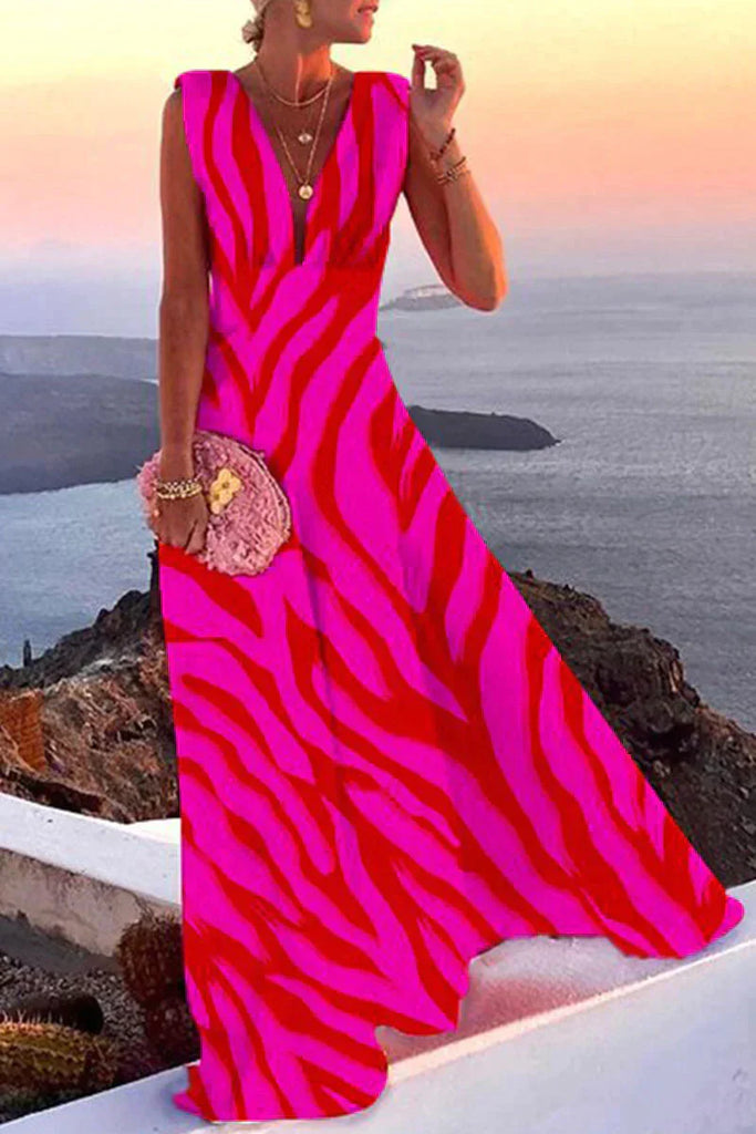 Wearclo | Women's V-Neck Maxi Dress With Print