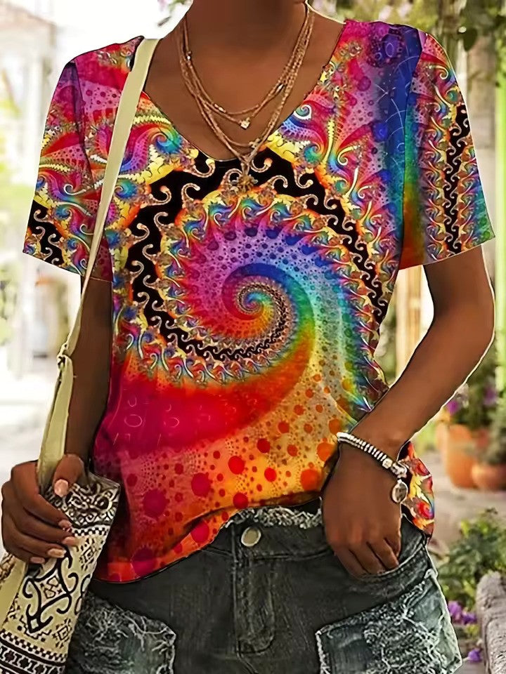 Wearclo | Women's V-Neck Short Sleeve Graphic T-Shirt