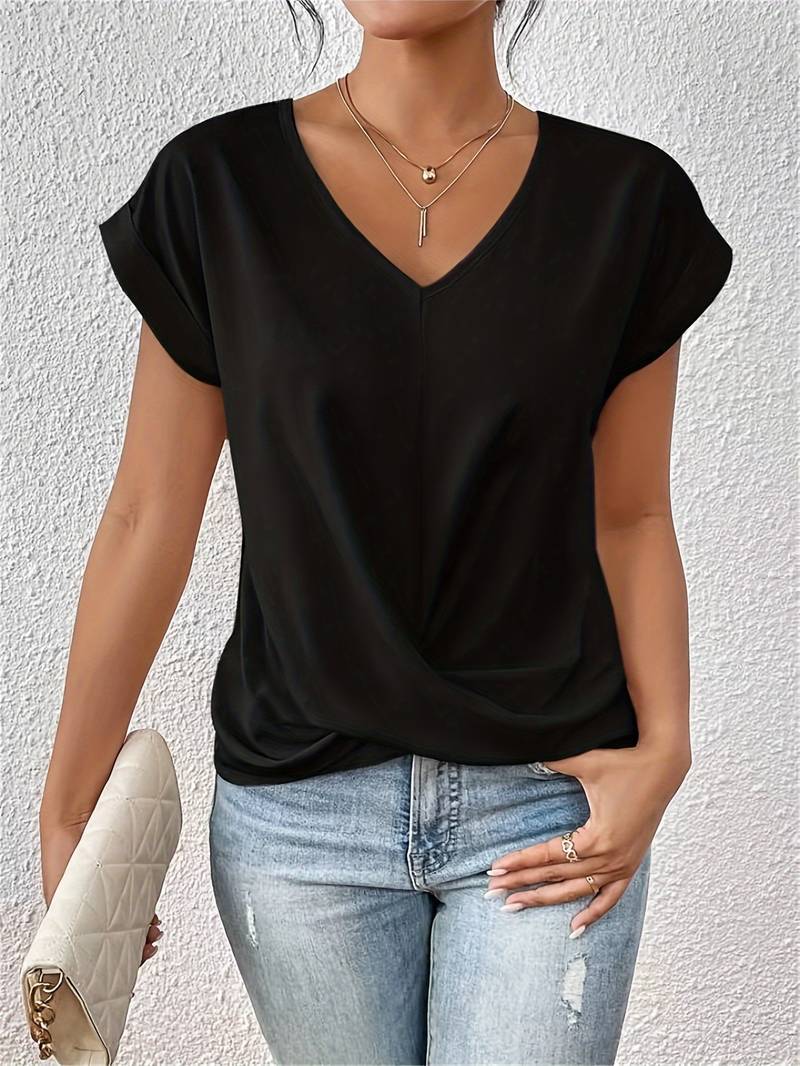 Wearclo | Women's V-Neck Twisted Hem T-Shirt