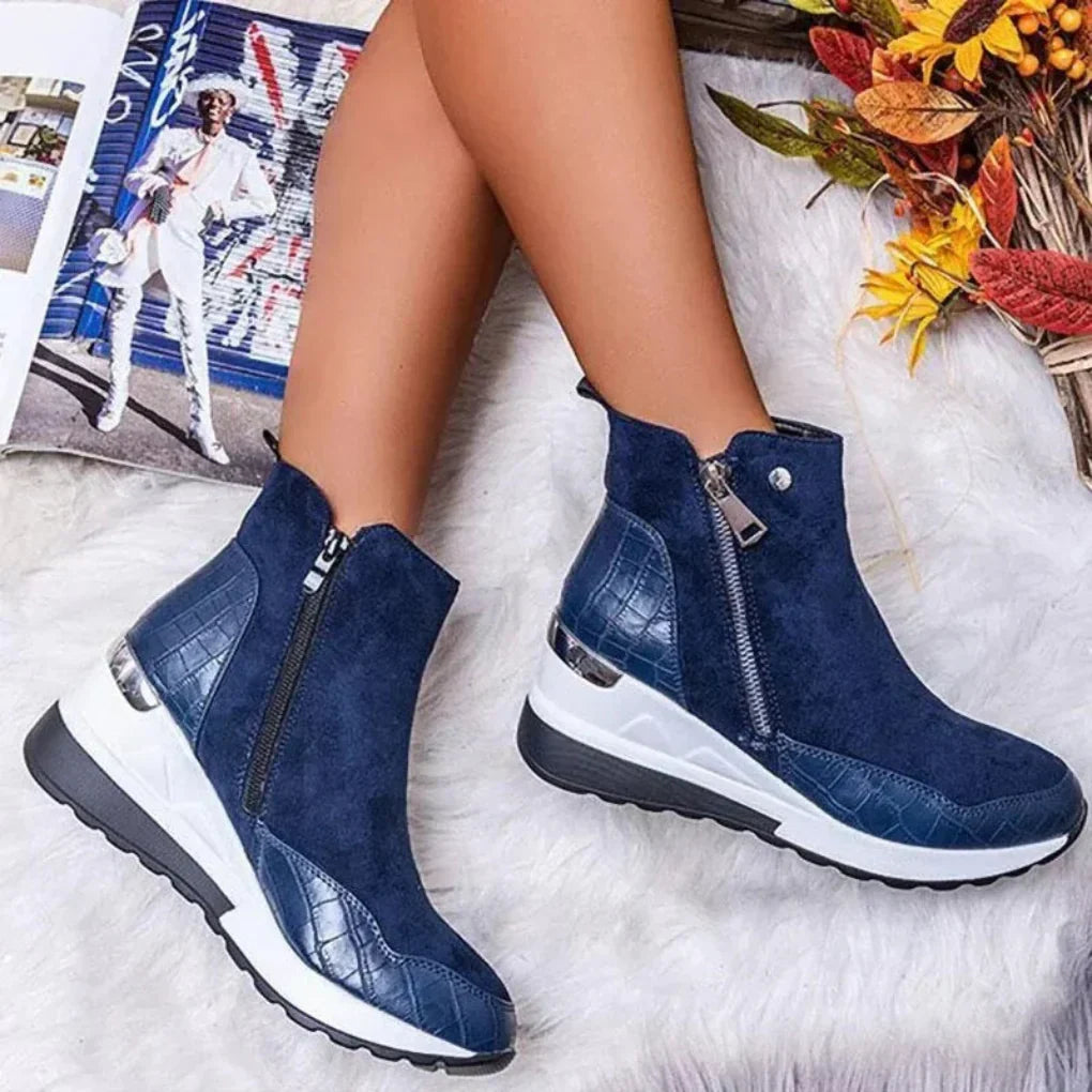 Wearclo | Women's Wedge Ankle Boots with Side Zippers
