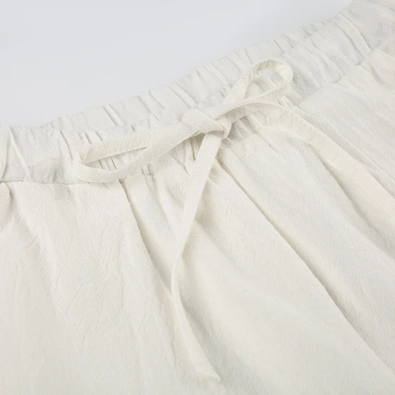 Wearclo | Women's Wide Leg Linen Pants with Drawstring Waist