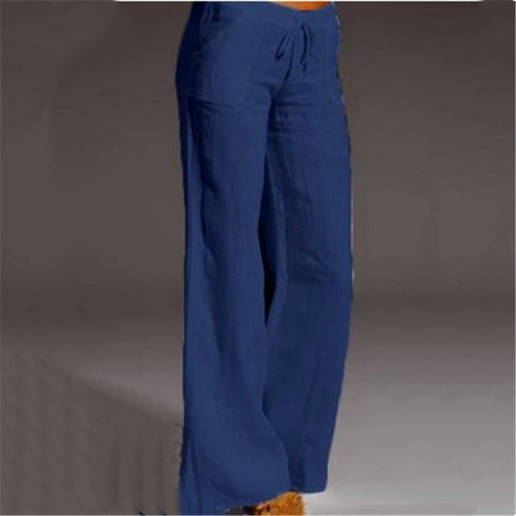 Wearclo | Women's Wide Leg Linen Pants with Drawstring Waist