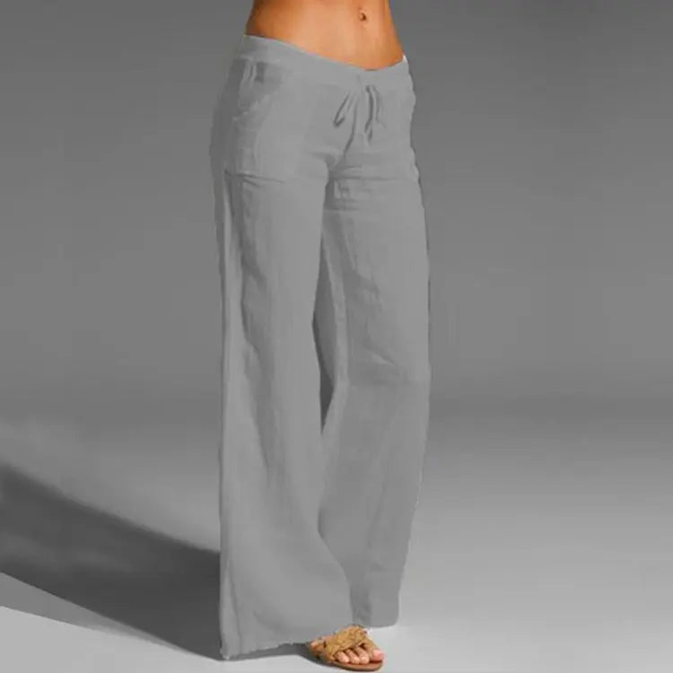 Wearclo | Women's Wide Leg Linen Pants with Drawstring Waist
