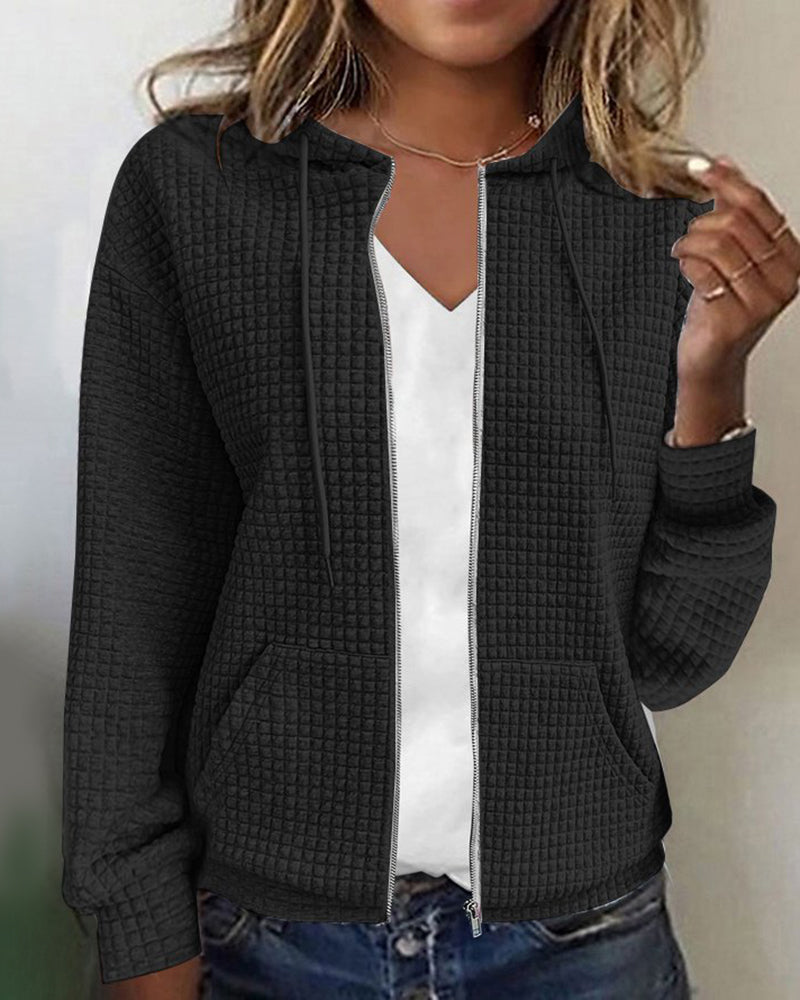 Wearclo | Women's Zip-Up Hoodie with Waffle Knit Texture