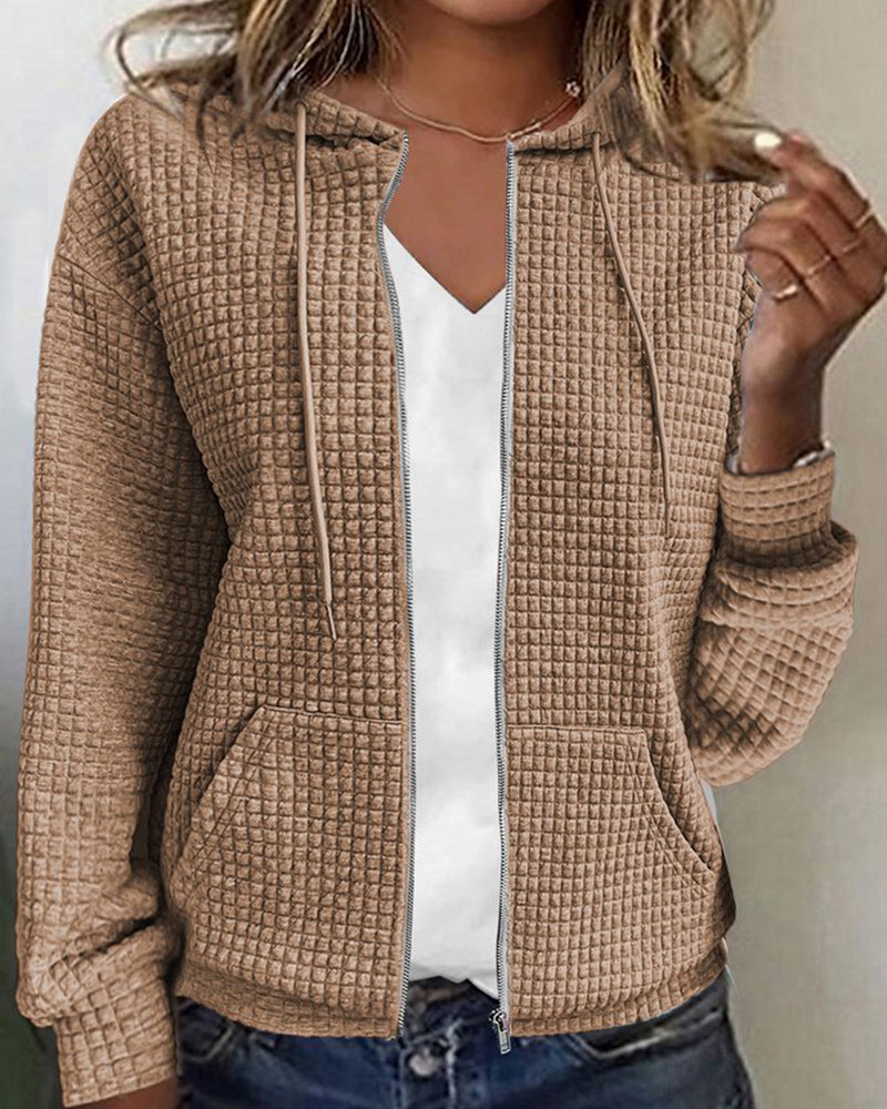 Wearclo | Women's Zip-Up Hoodie with Waffle Knit Texture