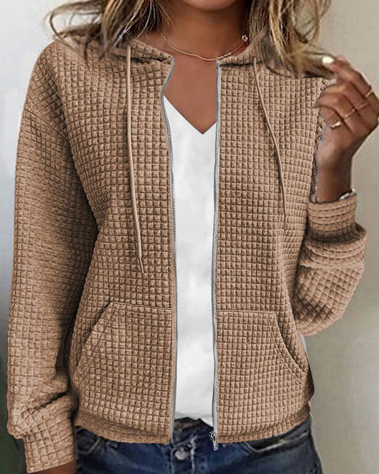 Wearclo | Women's Zip-Up Hoodie with Waffle Knit Texture
