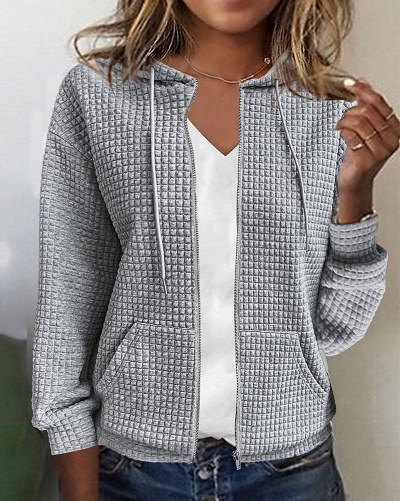 Wearclo | Women's Zip-Up Hoodie with Waffle Knit Texture