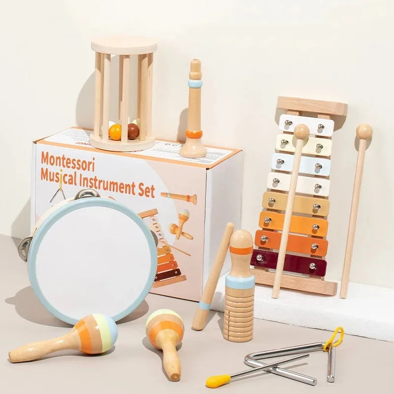 Wearclo | Wood Montessori Musical Instrument Set for Toddlers - Professionally Tuned Xylophone, Maracas and more - Educational Gift for Preschoolers
