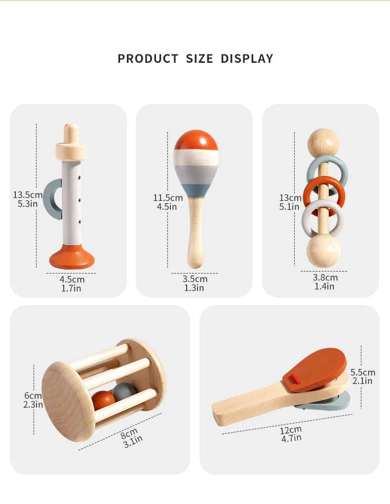Wearclo | Wood Montessori Musical Instrument Set for Toddlers - Professionally Tuned Xylophone, Maracas and more - Educational Gift for Preschoolers