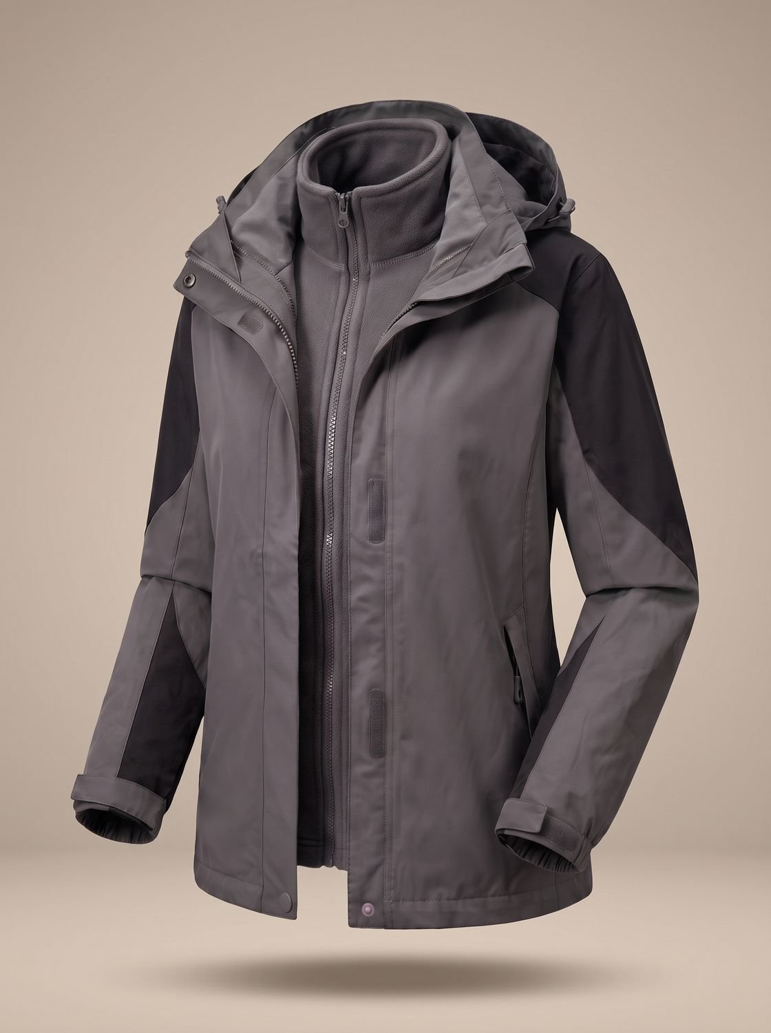 Women's 2-in-1 Hooded Softshell Fleece Outdoor Jacket