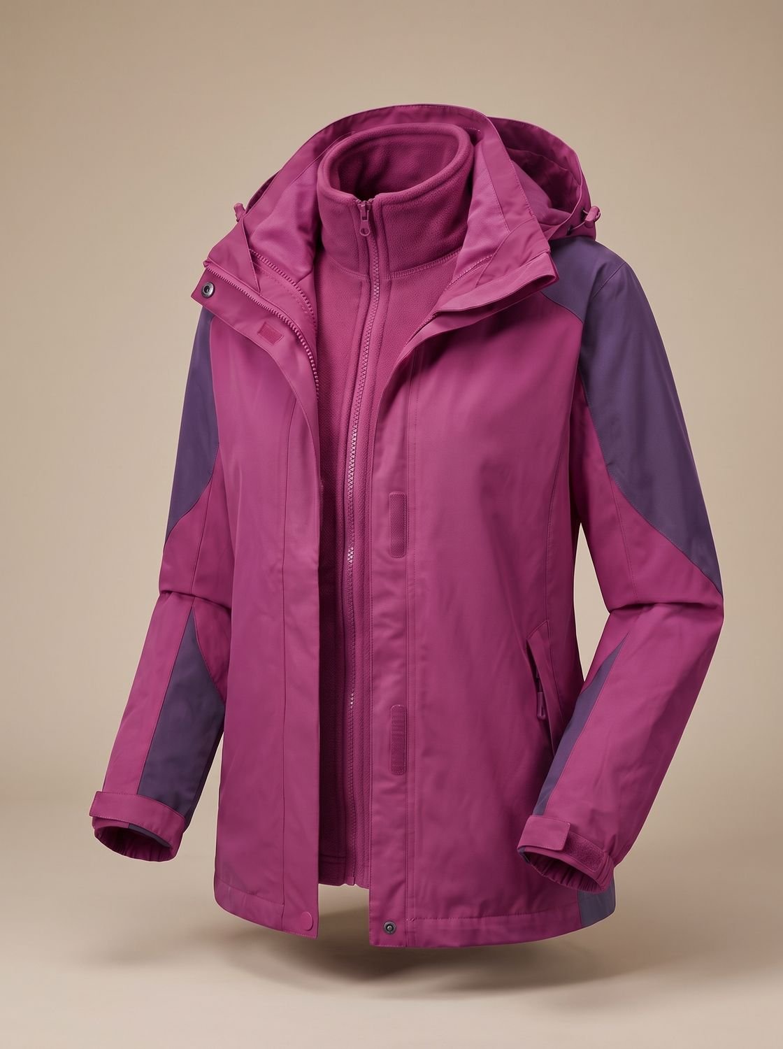 Women's 2-in-1 Hooded Softshell Fleece Outdoor Jacket