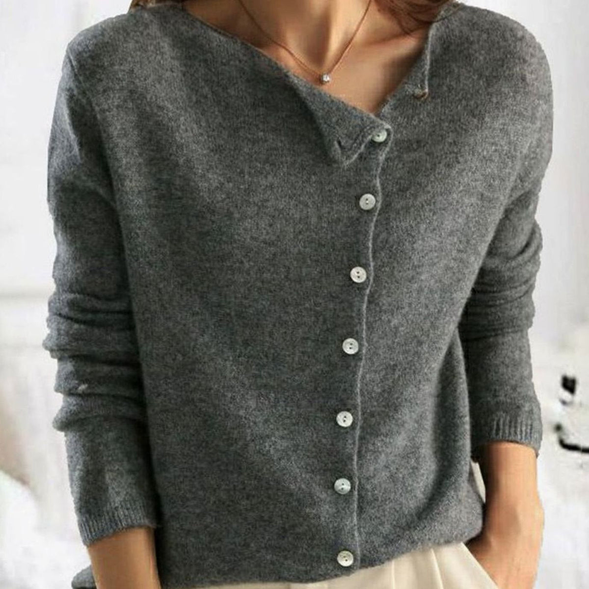 Women's Asymmetric V-Neck Long-Sleeve Button-Up Cardigan Sweater
