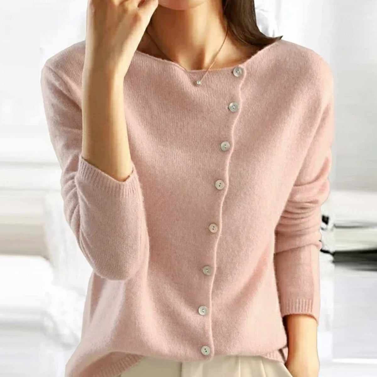 Women's Asymmetric V-Neck Long-Sleeve Button-Up Cardigan Sweater