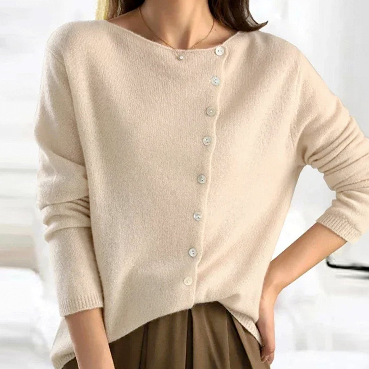 Women's Asymmetric V-Neck Long-Sleeve Button-Up Cardigan Sweater