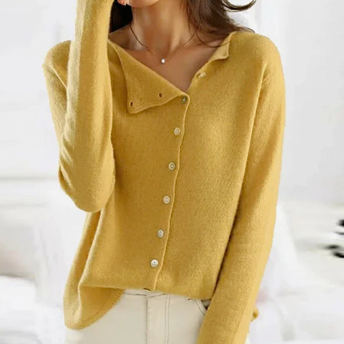 Women's Asymmetric V-Neck Long-Sleeve Button-Up Cardigan Sweater