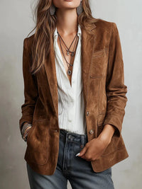 Women's Buttoned Faux Suede Blazer
