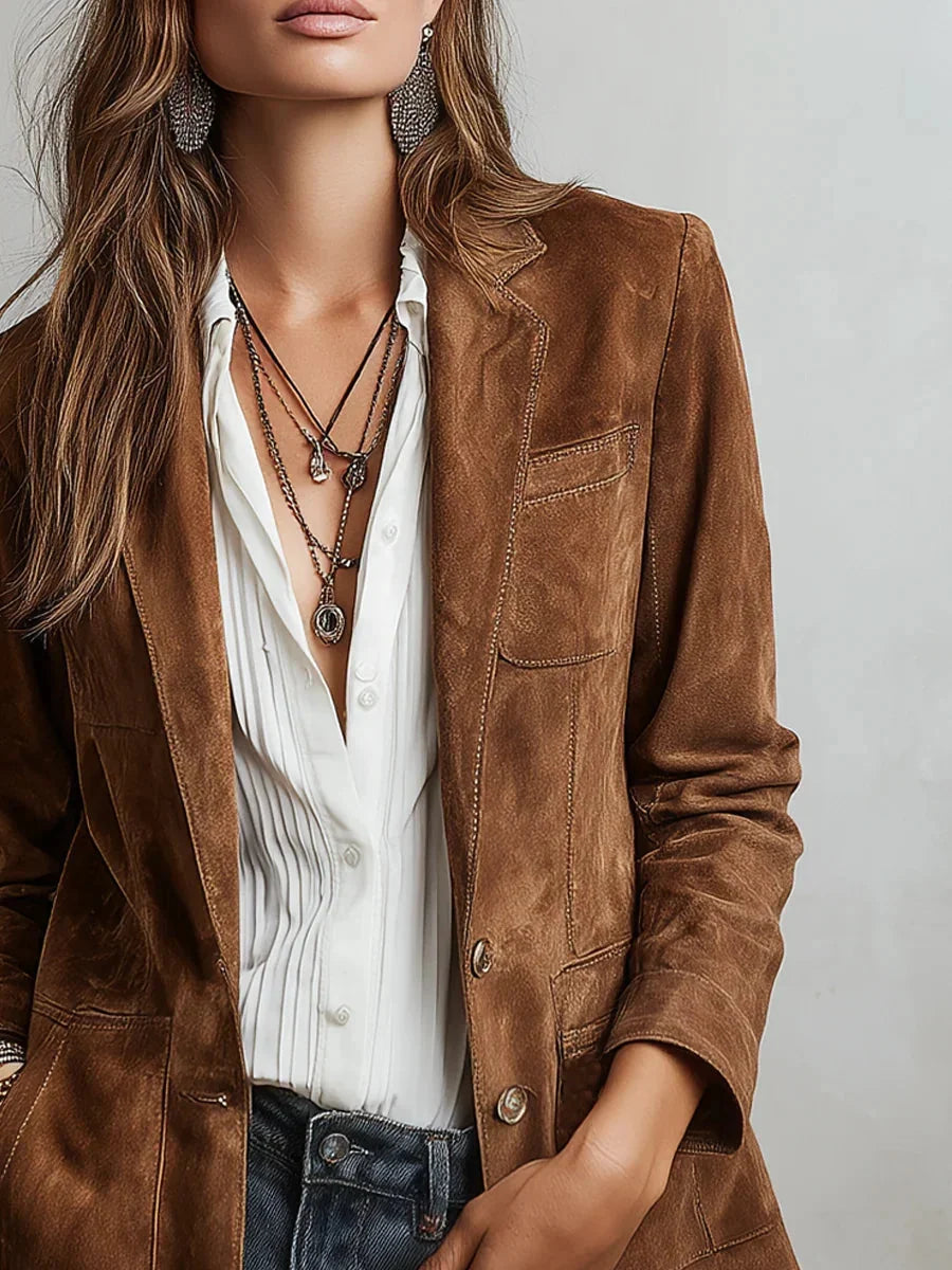 Women's Buttoned Faux Suede Blazer