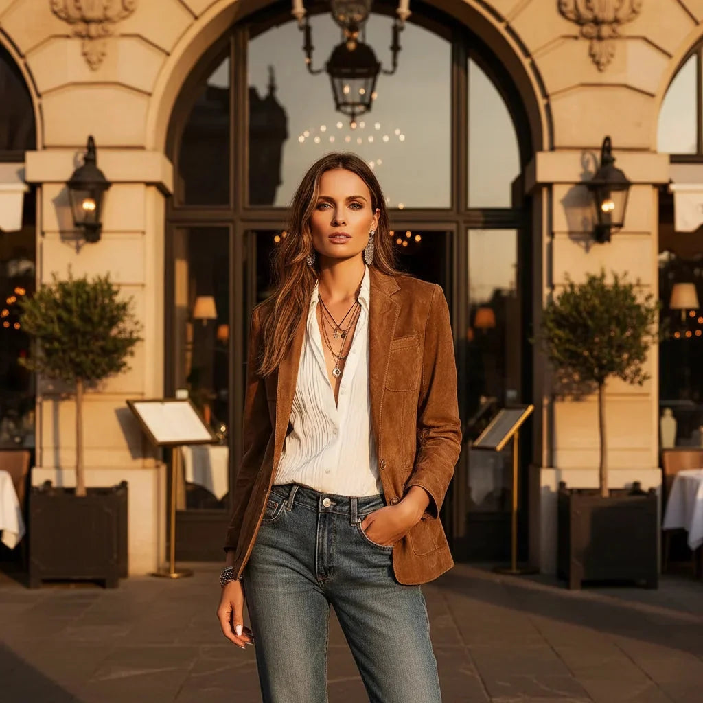 Women's Buttoned Faux Suede Blazer