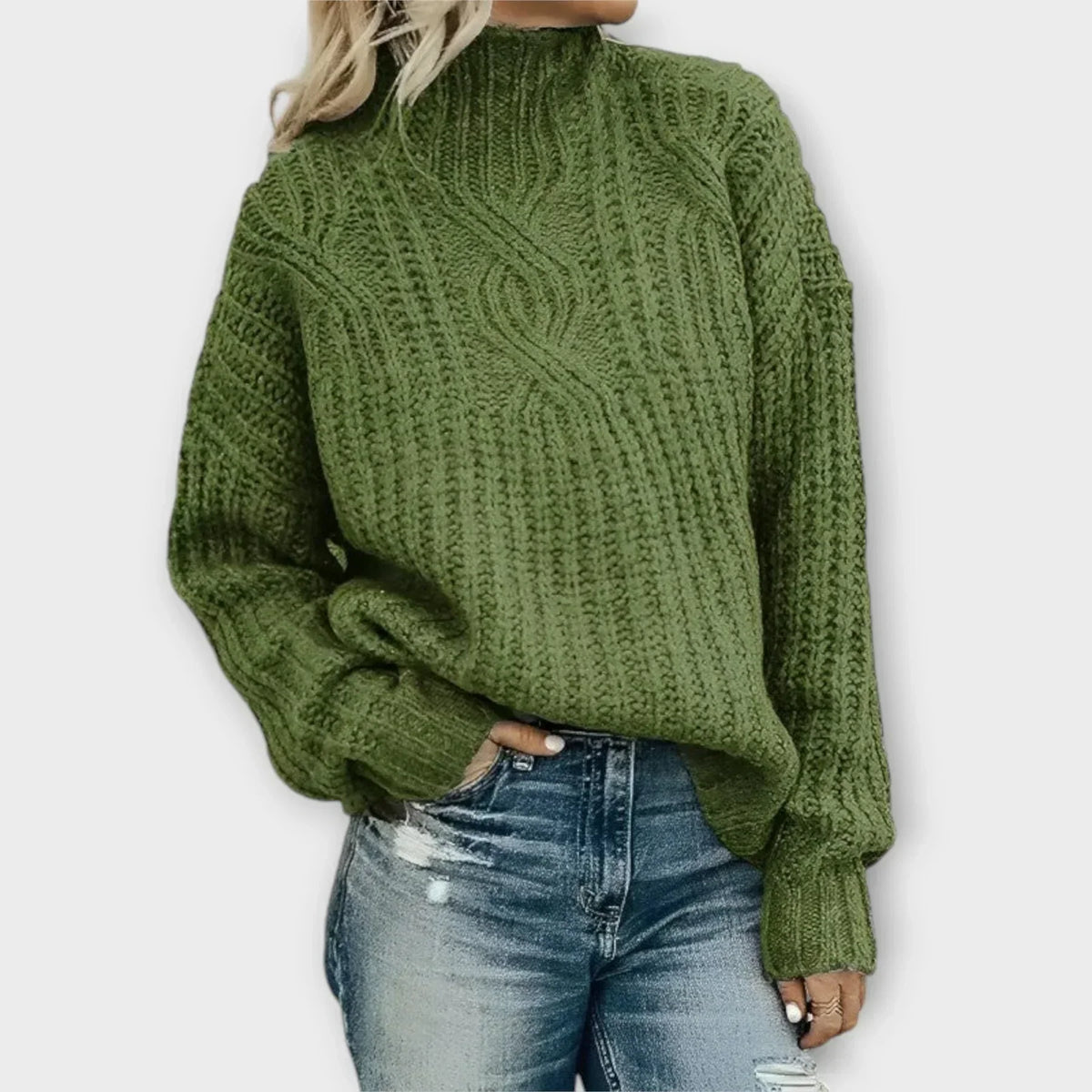 Women's Cable-Knit Sweater with Ribbed Trim