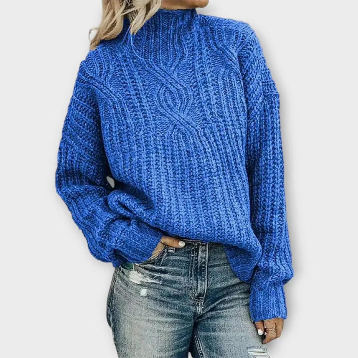 Women's Cable-Knit Sweater with Ribbed Trim