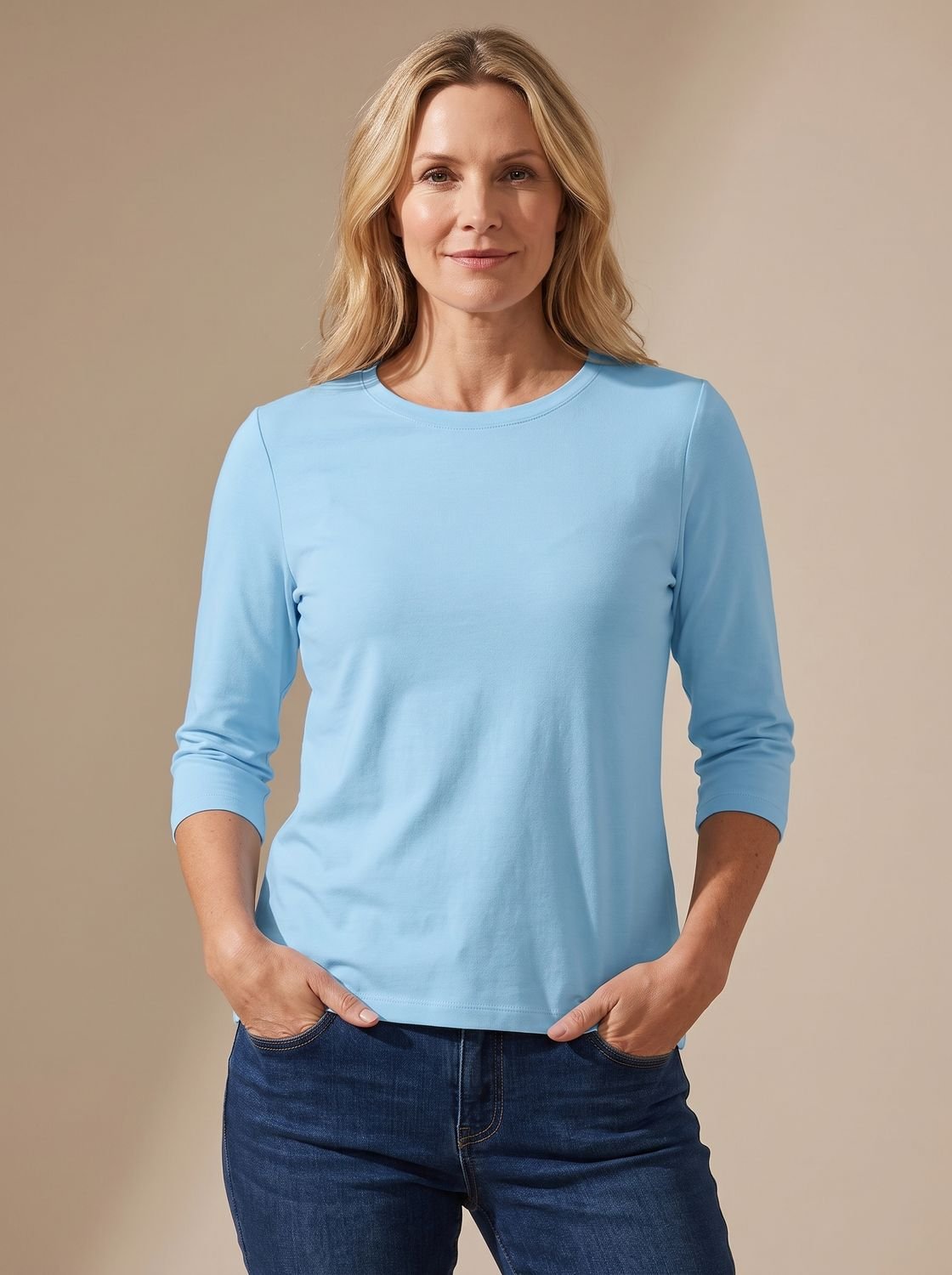 Women's Casual Solid Crew Neck 3/4 Sleeve Relaxed Top