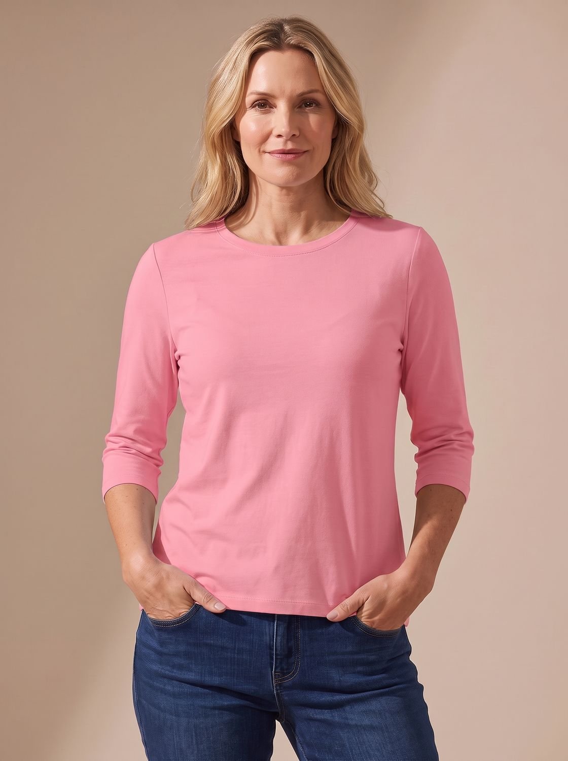 Women's Casual Solid Crew Neck 3/4 Sleeve Relaxed Top