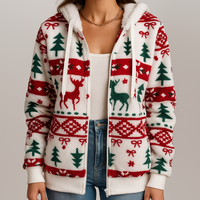 Women's Christmas Zip-Up Hoodie Jacket with Festive Winter Print