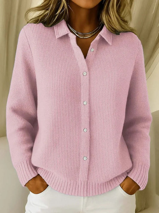 Women's Collared Button-Down Textured Knit Sweater Cardigan