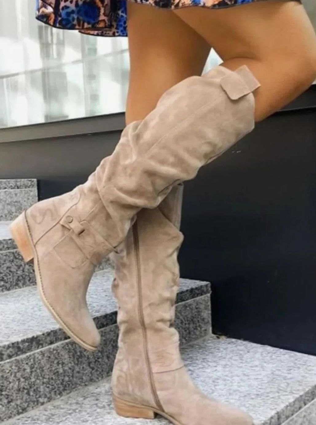 Women's Comfortable Suede Knee-High Boots with Low Block Heel