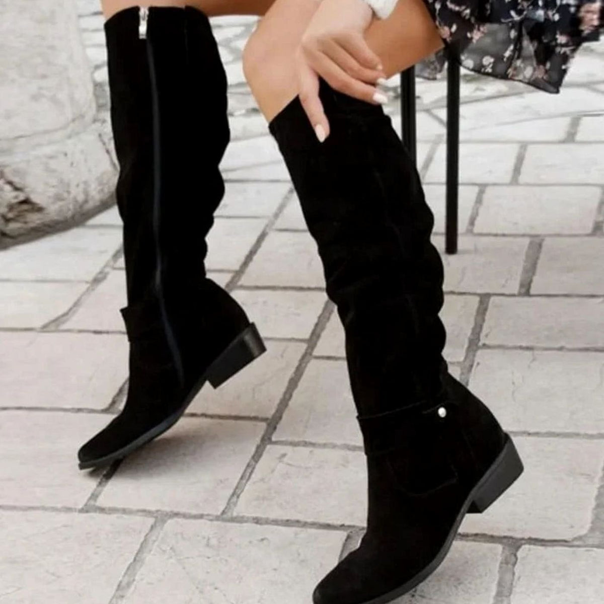 Women's Comfortable Suede Knee-High Boots with Low Block Heel
