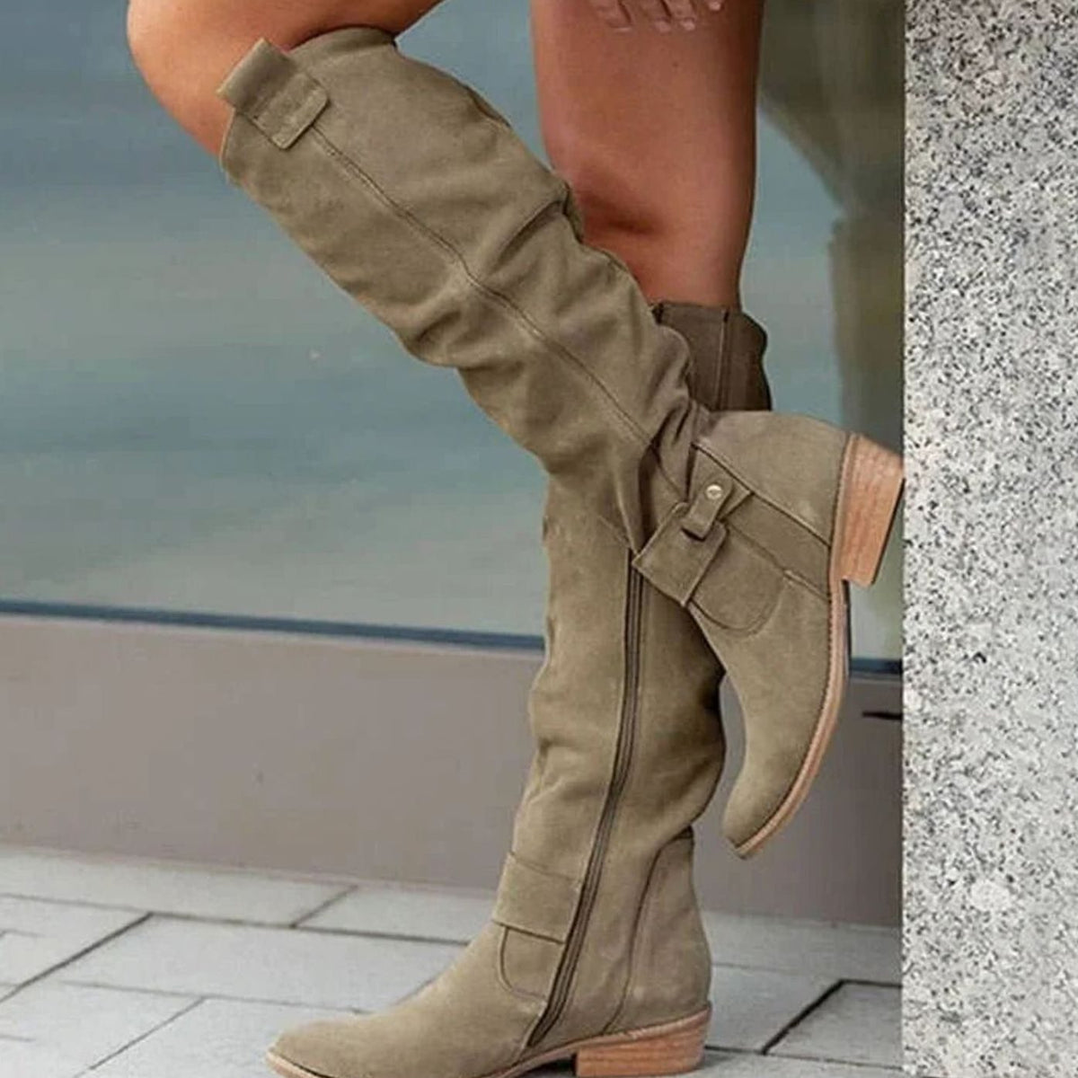 Women's Comfortable Suede Knee-High Boots with Low Block Heel