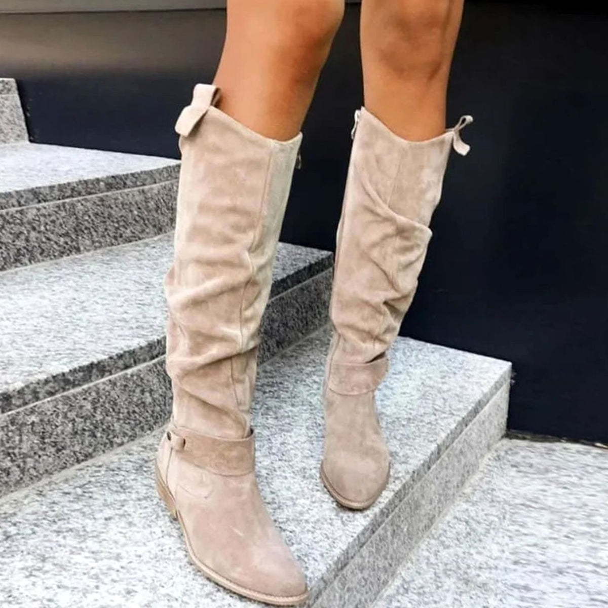 Women's Comfortable Suede Knee-High Boots with Low Block Heel