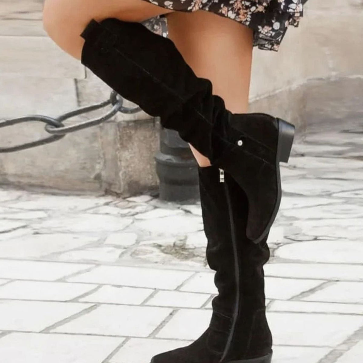 Women's Comfortable Suede Knee-High Boots with Low Block Heel