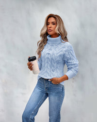Women's Cozy Cable-Knit Turtleneck Long-Sleeve Pullover Sweater