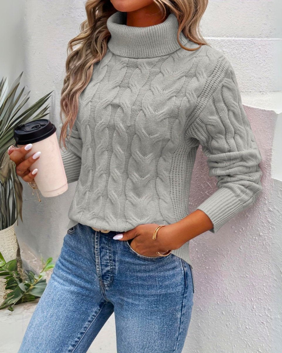 Women's Cozy Cable-Knit Turtleneck Long-Sleeve Pullover Sweater