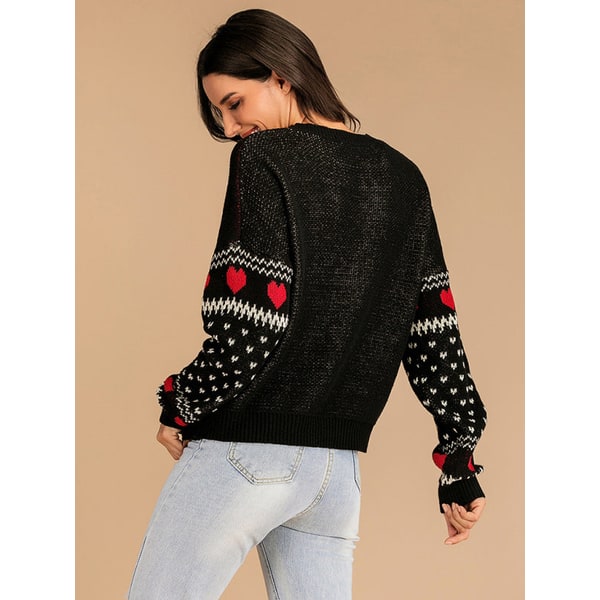 Women's Crewneck Knit Christmas Sweater with Reindeer and Fair Isle Design