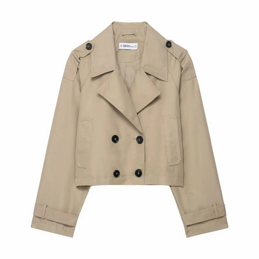 Women's Double-Breasted Trench Coat with Pockets – Autumn Winter Office Jacket