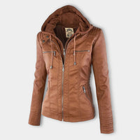 Women's Double-Lined Leather Jacket with Hood