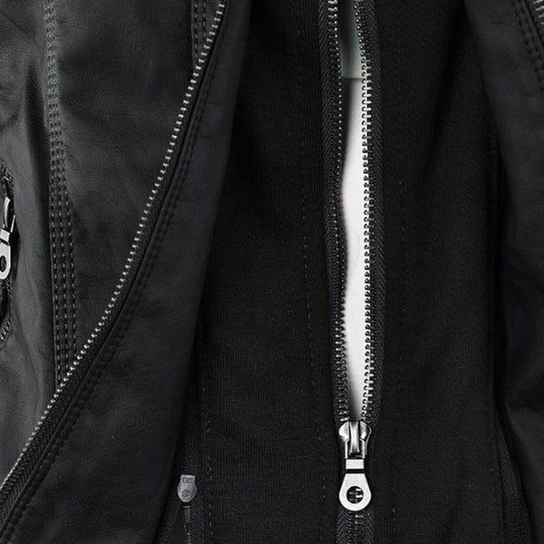 Women's Double-Lined Leather Jacket with Hood