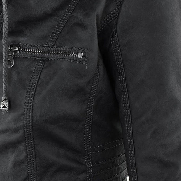 Women's Double-Lined Leather Jacket with Hood