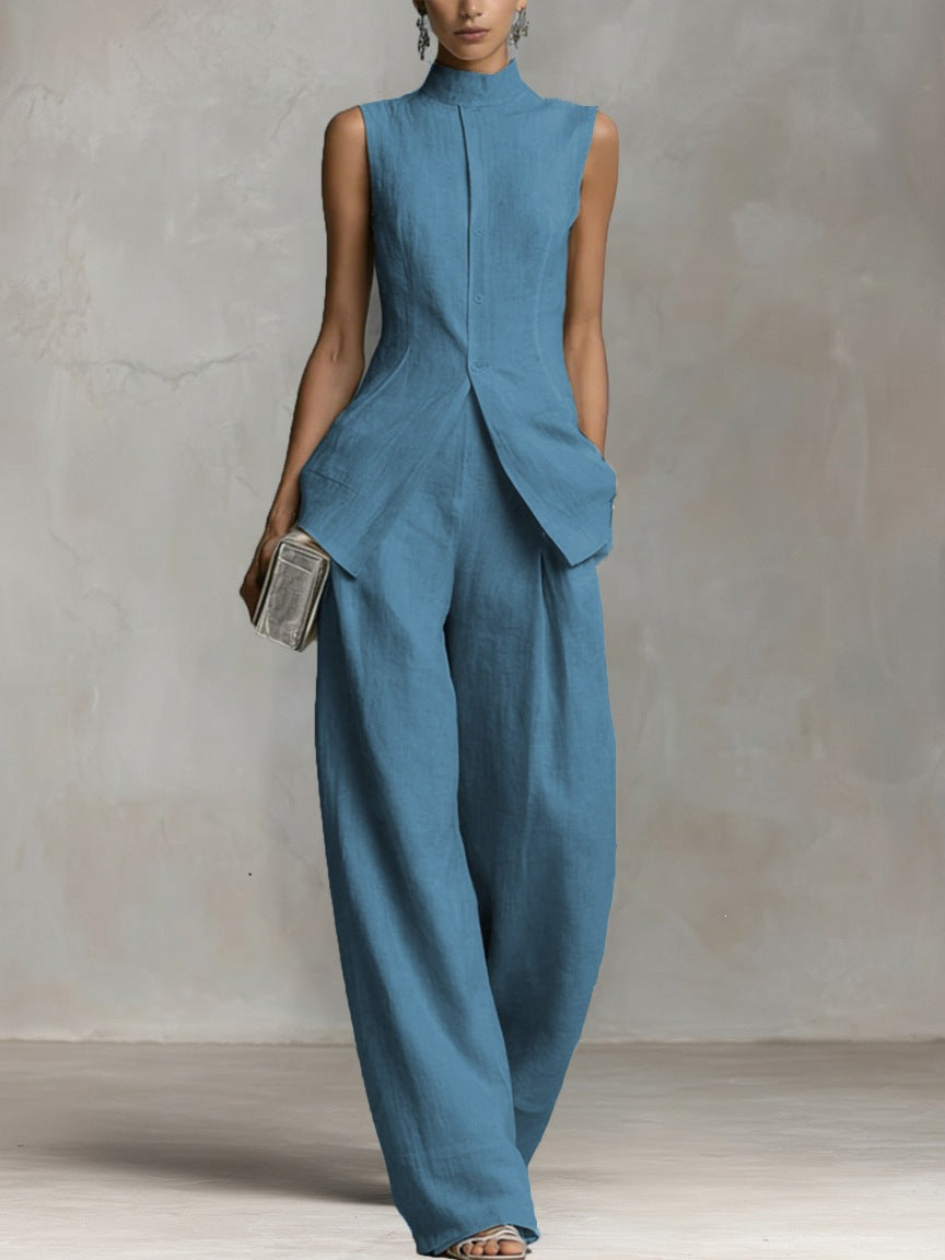Women's Elegant High-Neck Wide-Leg Suit