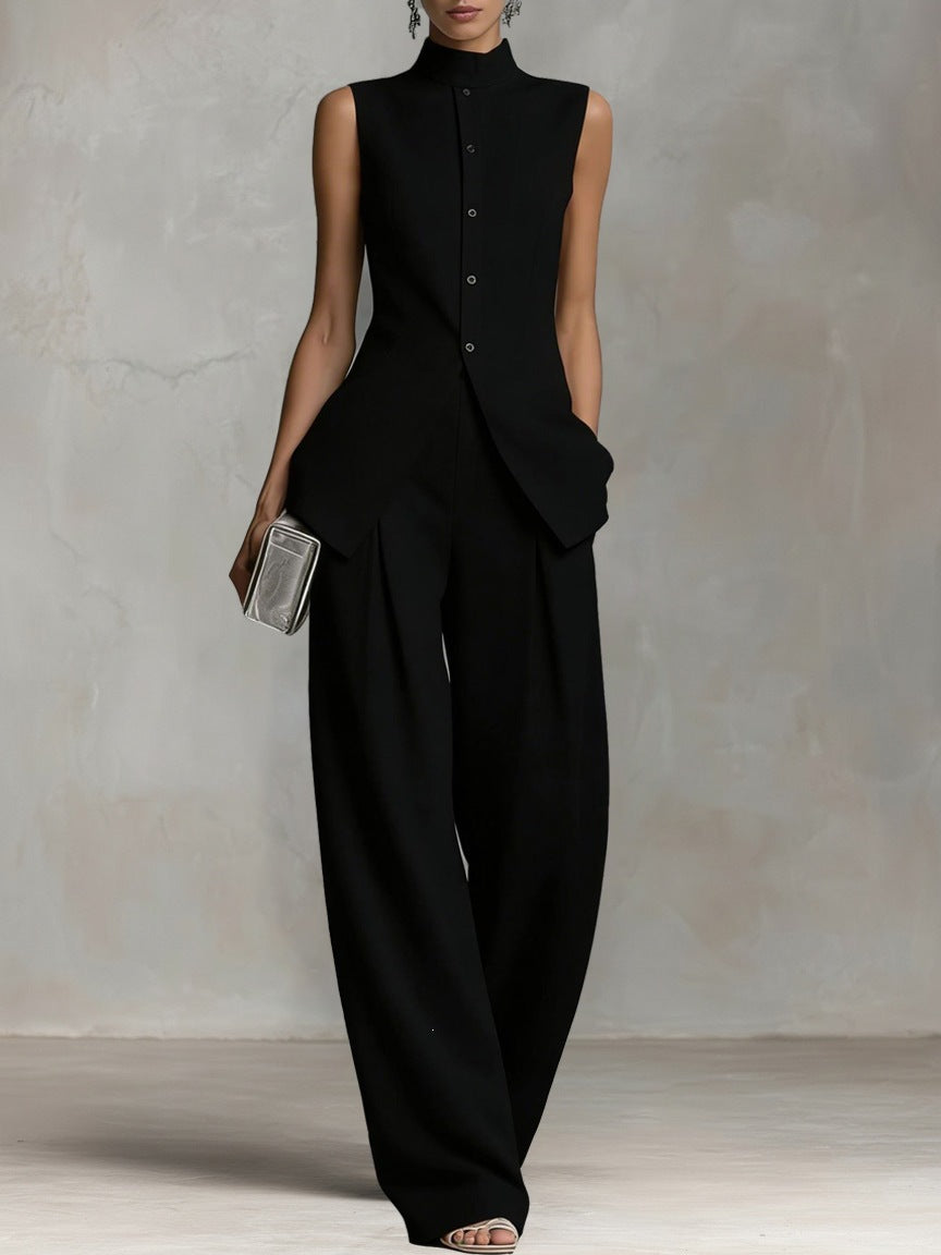Women's Elegant High-Neck Wide-Leg Suit