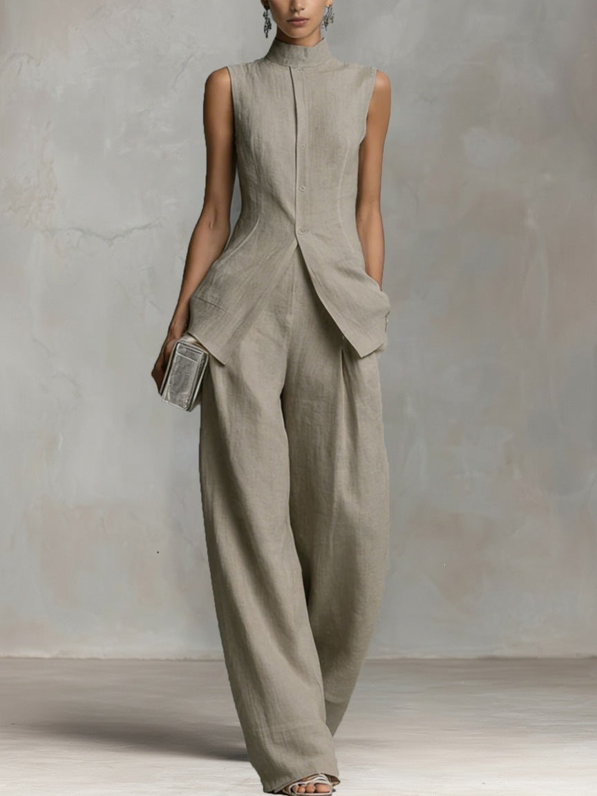 Women's Elegant High-Neck Wide-Leg Suit